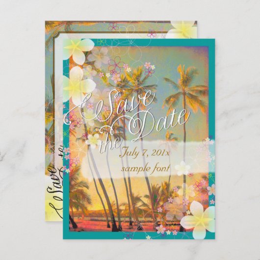 Carte Postale Faire-part PixDezines/enregistrer la date/rêve de hula/Hawaii (Devant / Derrière)