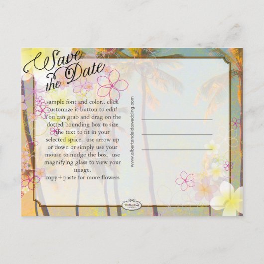 Carte Postale Faire-part PixDezines/enregistrer la date/rêve de hula/Hawaii (Dos)