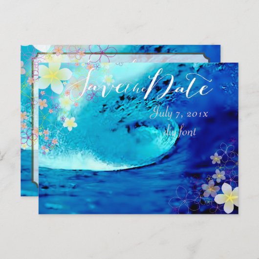 Carte Postale Faire-part PixDezines/enregistrer la date/rêve de hula/vagues (Devant / Derrière)