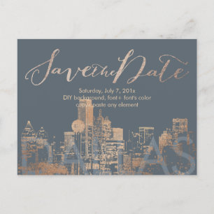 Carte Postale Faire-part PixDezines/Enregistrer la date/Rose Gold/ Skyline