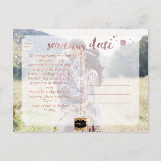 Carte Postale Faire-part PixDezines Enregistrer le script Date/Brosse (Dos)