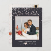 Carte Postale Faire-part PixDezines Enregistrez la date/Confettis rose blus (Devant / Derrière)