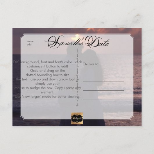 Carte Postale Faire-part PixDezines Enregistrez la Date/Écriture Élégante (Dos)