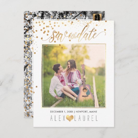 Carte Postale Faire-part PixDezines Étape importante/Faux confettis dorés (Devant / Derrière)