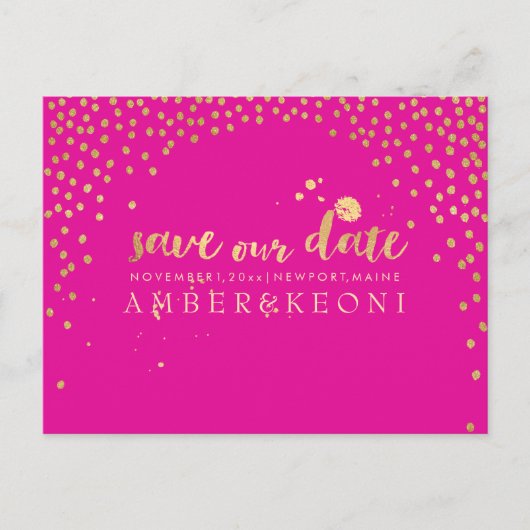 Carte Postale Faire-part PixDezines fausse or/confetti/date/couleur do-it-y (Devant)