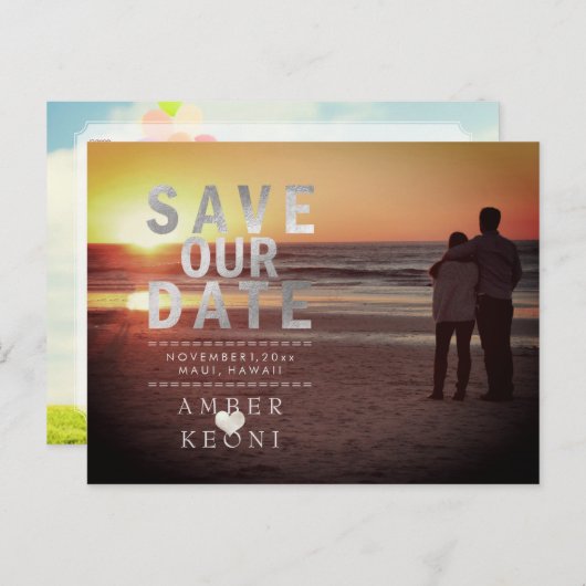 Carte Postale Faire-part PixDezines Faux Argent Enregistrer la date (Devant / Derrière)