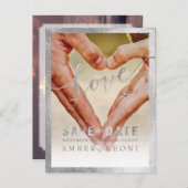 Carte Postale Faire-part PixDezines Faux Argent Enregistrer la Date/Cœur (Devant / Derrière)