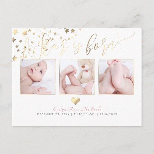 Carte Postale Faire-part PixDezines Faux Gold Stars/Birth Annonce (Devant)