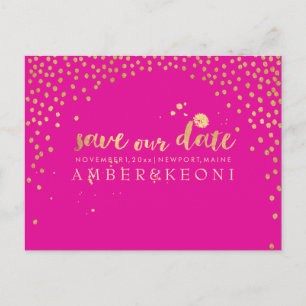 Carte Postale Faire-part PixDezines faux or/confetti/date de sauvegarde/cou