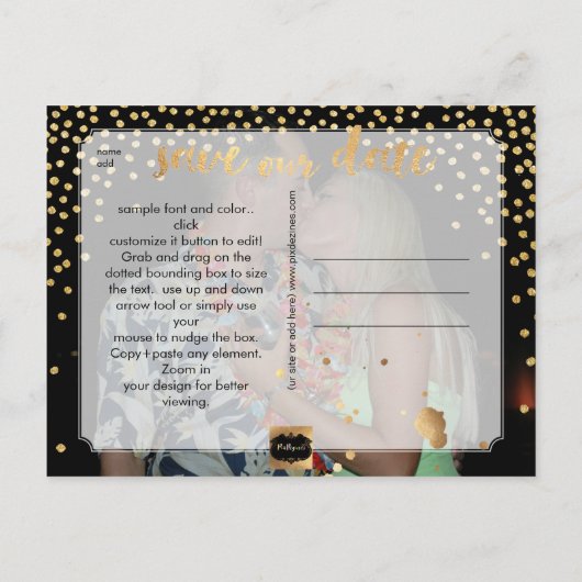 Carte Postale Faire-part PixDezines faux or/confetti/date d'enregistrement/ (Dos)