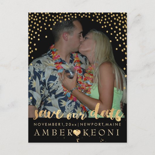 Carte Postale Faire-part PixDezines faux or/confetti/date d'enregistrement/ (Devant)