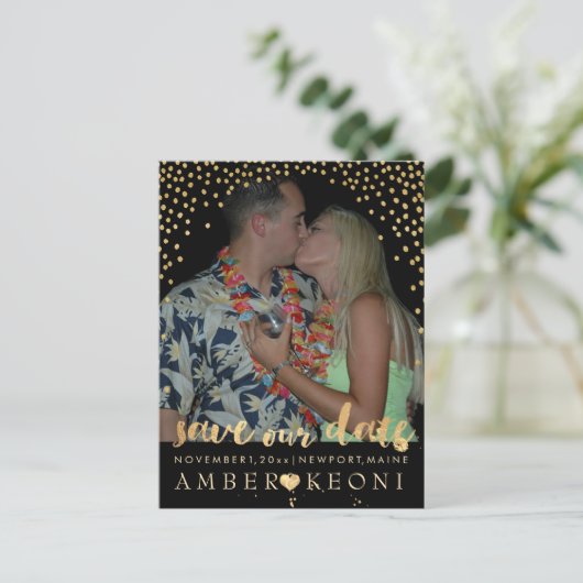 Carte Postale Faire-part PixDezines faux or/confetti/date d'enregistrement/ (Debout devant)