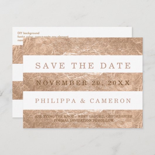 Carte Postale Faire-part PixDezines Faux Rose Gold Foil/date de sauvegarde (Devant / Derrière)