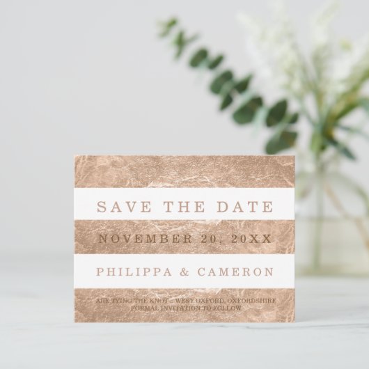 Carte Postale Faire-part PixDezines Faux Rose Gold Foil/date de sauvegarde (Debout devant)