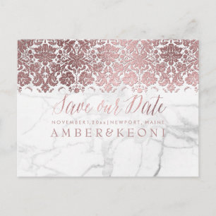 Carte Postale Faire-part PixDezines Faux Rose Gold/Lace+Marbre/Save Date