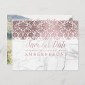 Carte Postale Faire-part PixDezines Faux Rose Gold/Lace+Marbre/Save Date (Devant / Derrière)