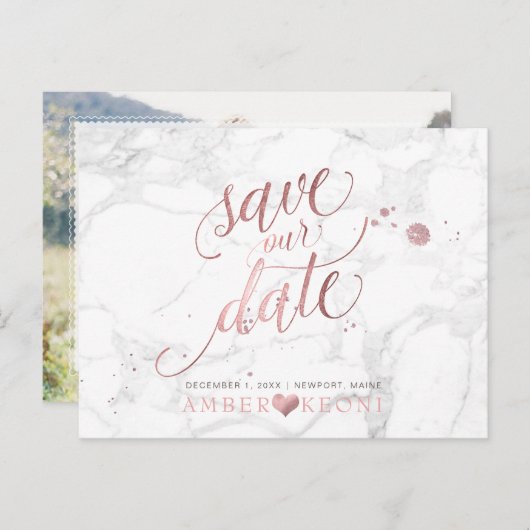 Carte Postale Faire-part PixDezines Faux Rose Gold/Marbre/Enregistrer notre (Devant / Derrière)