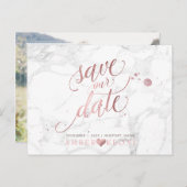 Carte Postale Faire-part PixDezines Faux Rose Gold/Marbre/Sauvons notre dat (Devant / Derrière)