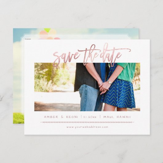 Carte Postale Faire-part PixDezines Faux Rose Gold Moderne Brush Script (Devant / Derrière)