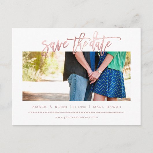 Carte Postale Faire-part PixDezines Faux Rose Gold Moderne Pinceau Script (Devant)