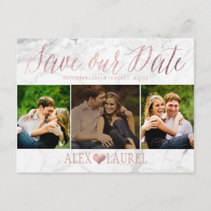 Carte Postale Faire-part PixDezines FAUX ROSE OR/MARBLE/SAVE DATE