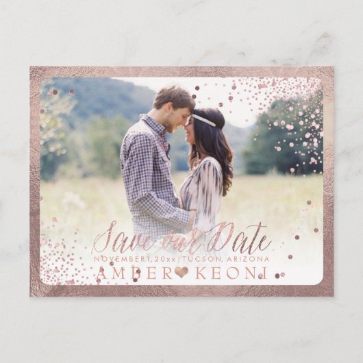 Carte Postale Faire-part PixDezines Faux Roses éclatés Gold Confetti (Devant)