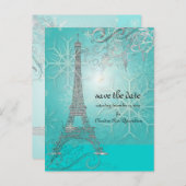 Carte Postale Faire-part PixDezines Faux Silver Tour Eiffel/Turquoise (Devant / Derrière)