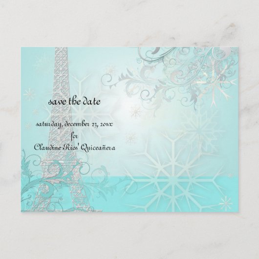 Carte Postale Faire-part PixDezines Faux Silver Tour Eiffel/Turquoise (Dos)