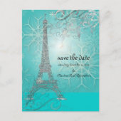 Carte Postale Faire-part PixDezines Faux Silver Tour Eiffel/Turquoise (Devant)