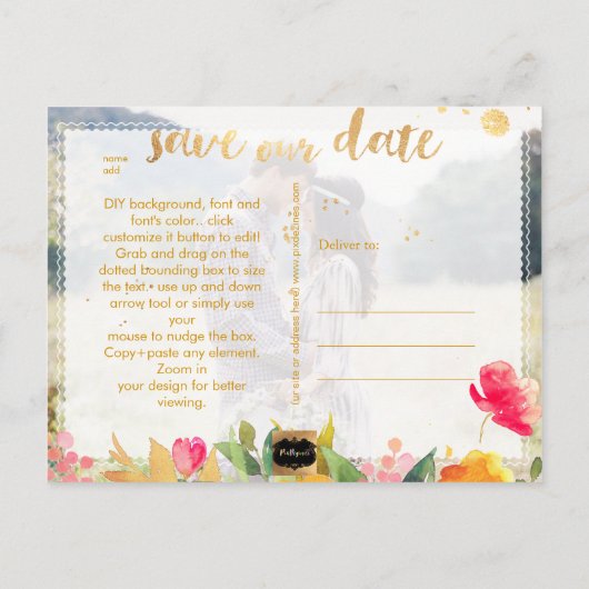 Carte Postale Faire-part PixDezines Floral Printanier Enregistrer la Date (Dos)