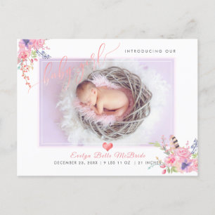 Carte Postale Faire-part PixDezines Flowers+Baby Girl, Faux Foil Script