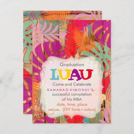 Carte Postale Faire-part PixDezines forêt tropicale/graduation/luau/DIYeven (Devant / Derrière)