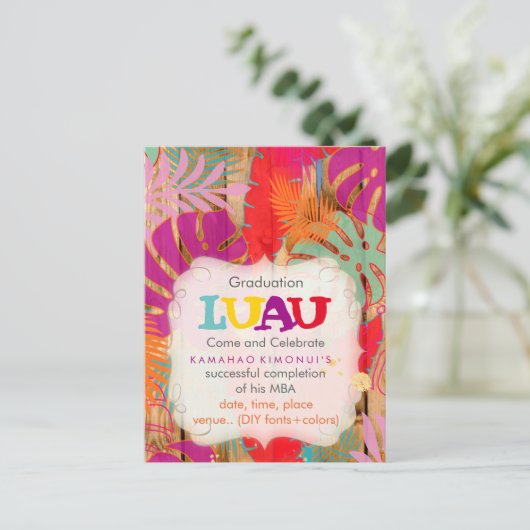 Carte Postale Faire-part PixDezines forêt tropicale/graduation/luau/DIYeven (Debout devant)