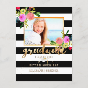 Carte Postale Faire-part PixDezines Graduation/Floral Watercolor/Stripes