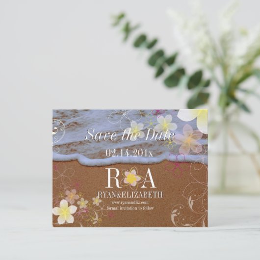 Carte Postale Faire-part PixDezines hula dream enregistrer date plage+vague (Debout devant)