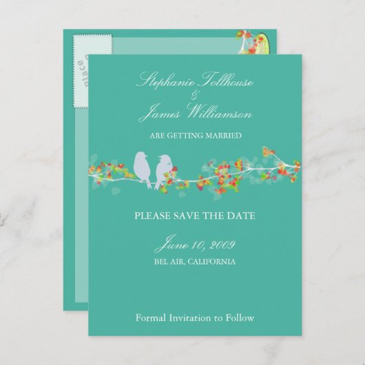 Carte Postale Faire-part PixDezines INSÉPARABLES ENREGISTRER LA COULEUR DAT (Devant / Derrière)