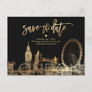 Carte Postale Faire-part PixDezines/LONDON Enregistrez la date/Faux or