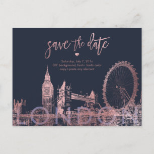 Carte Postale Faire-part PixDezines Londres Sauvegarder la Date/Faux Or Ros