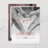 Carte Postale Faire-part PixDezines Love, Faux Rose Gold Enregistrer la dat (Devant / Derrière)