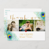 Carte Postale Faire-part PixDezines mariage merci/plumes paon (Devant / Derrière)