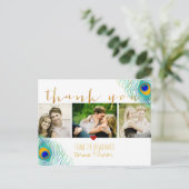 Carte Postale Faire-part PixDezines mariage merci/plumes paon (Debout devant)