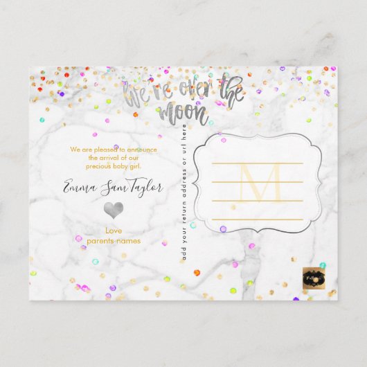 Carte Postale Faire-part PixDezines Naissance de Confetti/Sur la Lune (Dos)