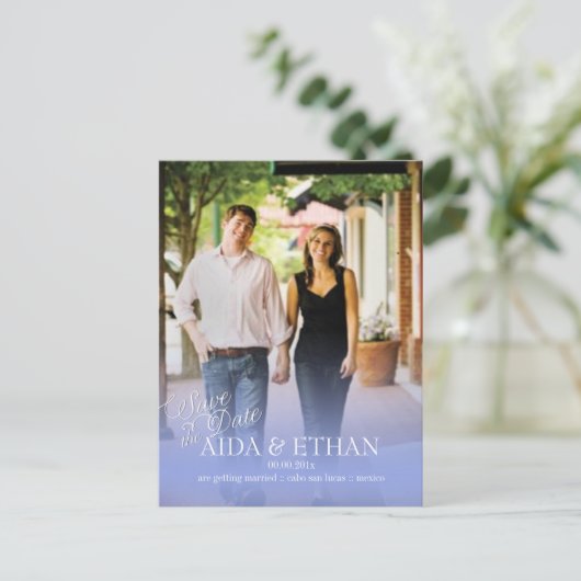 Carte Postale Faire-part PixDezines photo/date de sauvegarde (Debout devant)