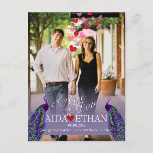 Carte Postale Faire-part PixDezines photo+paon/date à retenir (Devant)