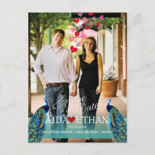 Carte Postale Faire-part PixDezines photo+paon/enregistrer la date