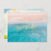 Carte Postale Faire-part PixDezines Plage Faux Or Moderne Écriture Pinceau (Devant / Derrière)