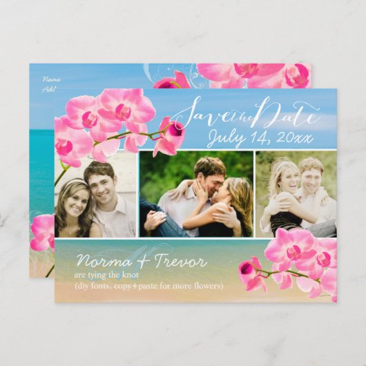 Carte Postale Faire-part PixDezines plage+orchidées maui rose enregistrer l (Devant / Derrière)