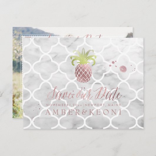 Carte Postale Faire-part PixDezines Rose Gold/Ananas/Enregistrer notre date (Devant / Derrière)