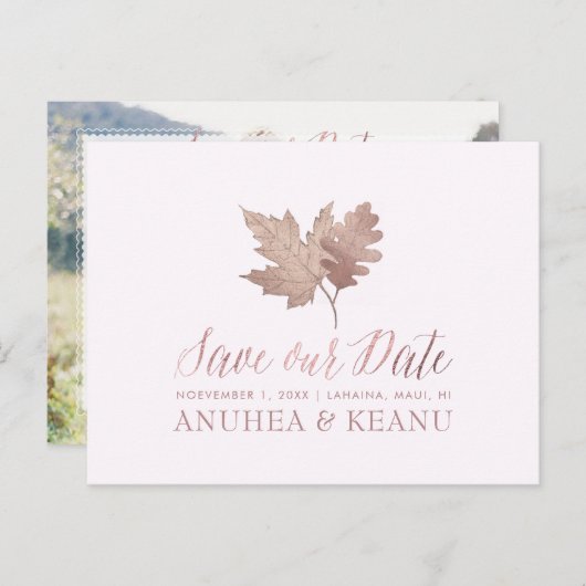 Carte Postale Faire-part PixDezines Rose Gold Fall Foliage/Save our Date (Devant / Derrière)