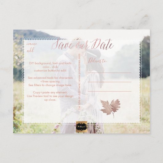 Carte Postale Faire-part PixDezines Rose Gold Fall Foliage/Save our Date (Dos)
